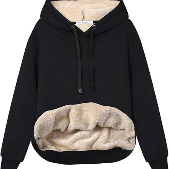 Women's Casual Winter Warm Fleece Sherpa Lined Pullover Hooded Sweatshirt - Picture 7 of 8